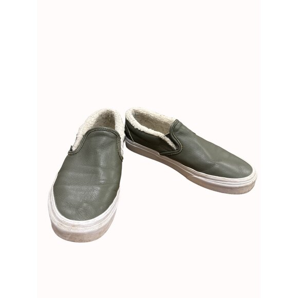 Vans men’s 7.5 or womens 9 green leather fur lined low top shoes slip  SKU 6269 main image 10